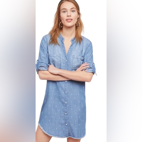 Anthropologie Cloth & Stone MaryLou Chambray Shirtdress Blue Sz XS - Picture 1 of 11